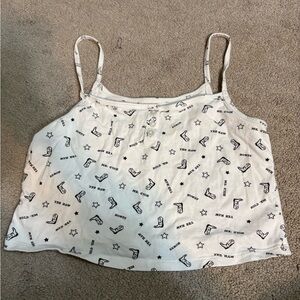 No Boundaries White Crop Tank Top with Black Western Print